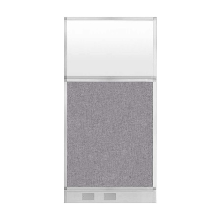 Versare Hush Panel Configurable Cubicle Partition 3' x 6' Cloud Gray Fabric Frosted Window w/ Cable Channel 1856308-3